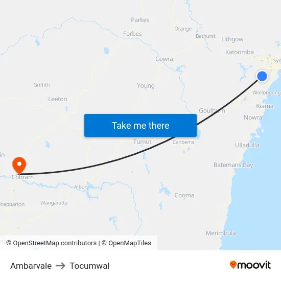 Ambarvale to Tocumwal map