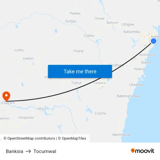 Banksia to Tocumwal map