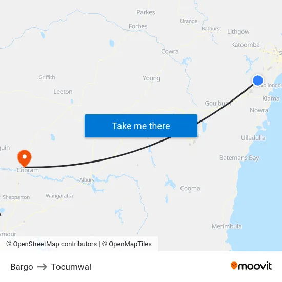 Bargo to Tocumwal map