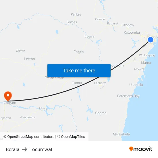 Berala to Tocumwal map