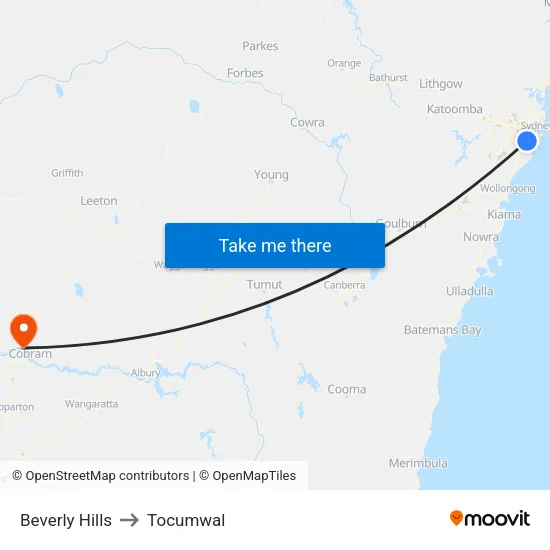 Beverly Hills to Tocumwal map