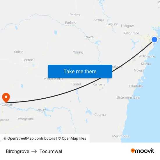 Birchgrove to Tocumwal map