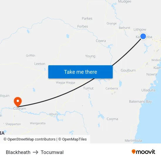 Blackheath to Tocumwal map