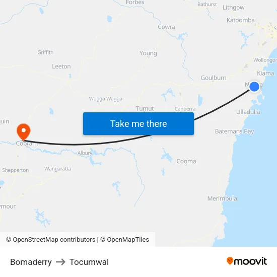 Bomaderry to Tocumwal map
