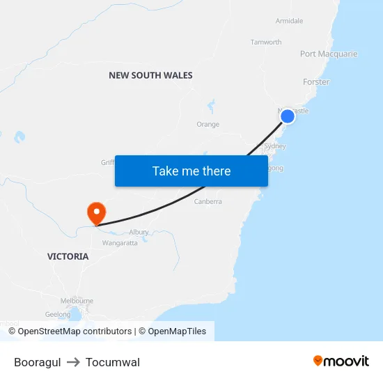 Booragul to Tocumwal map