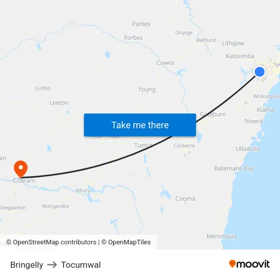 Bringelly to Tocumwal map
