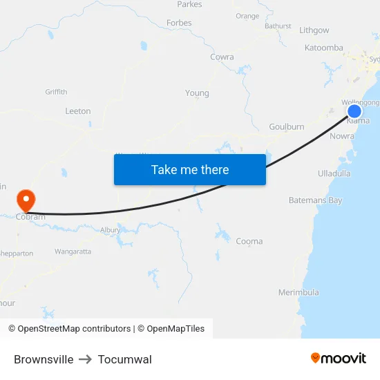 Brownsville to Tocumwal map