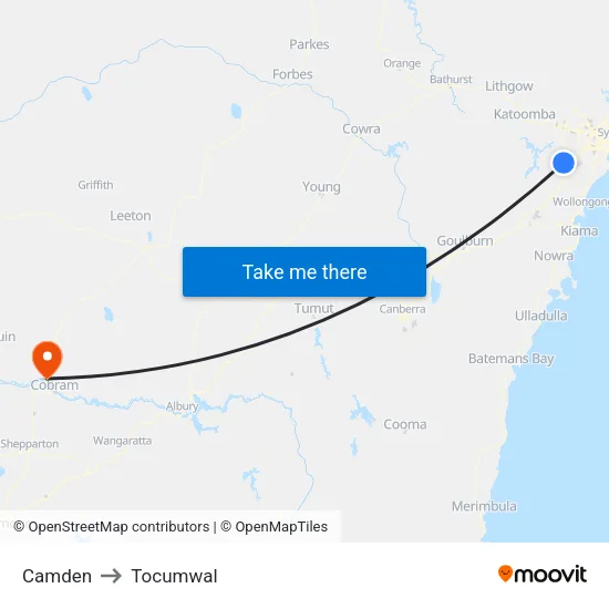 Camden to Tocumwal map