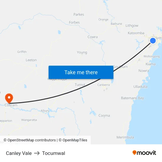 Canley Vale to Tocumwal map