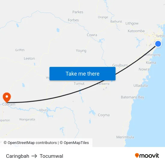 Caringbah to Tocumwal map