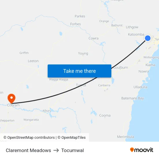 Claremont Meadows to Tocumwal map