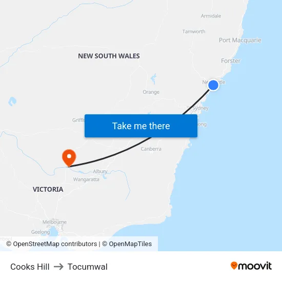 Cooks Hill to Tocumwal map