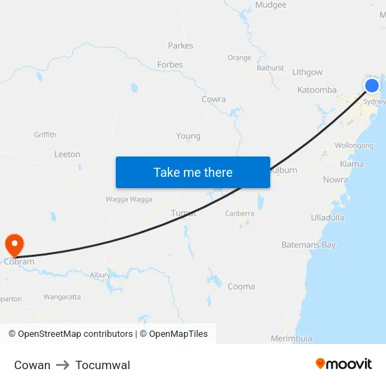 Cowan to Tocumwal map