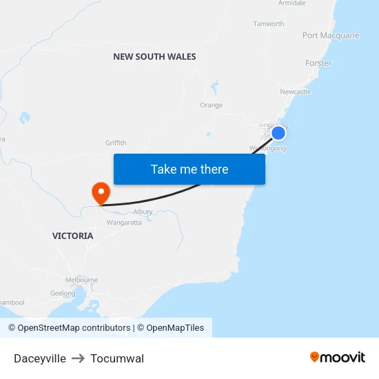 Daceyville to Tocumwal map