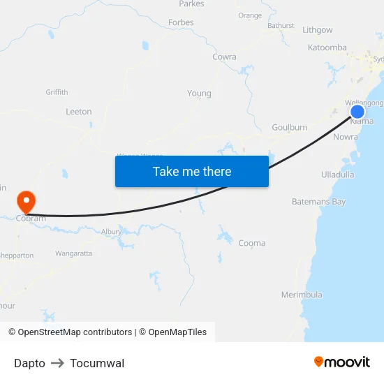 Dapto to Tocumwal map