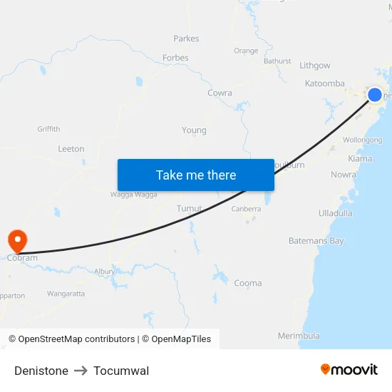 Denistone to Tocumwal map