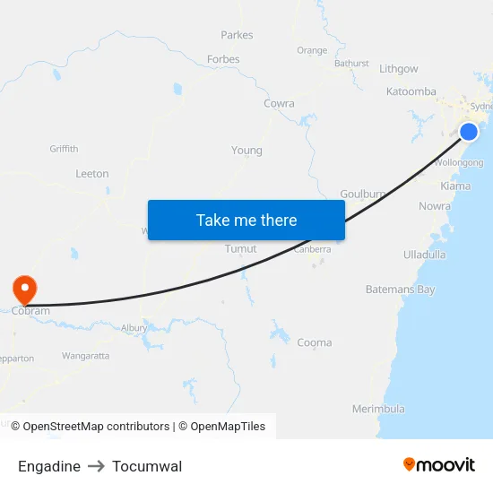 Engadine to Tocumwal map