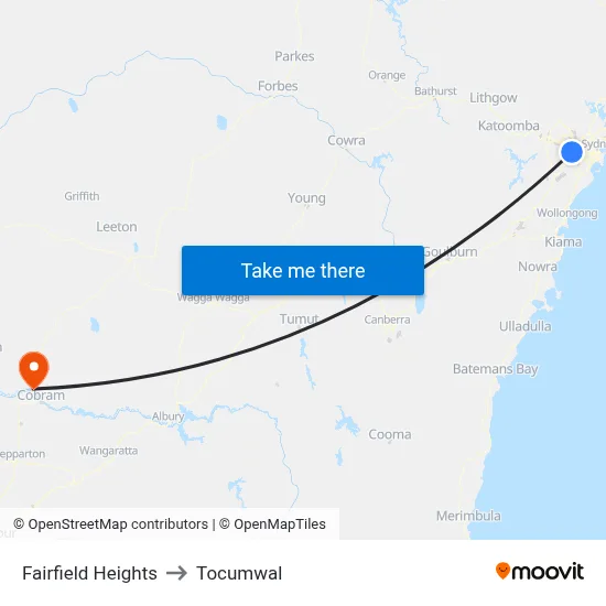 Fairfield Heights to Tocumwal map