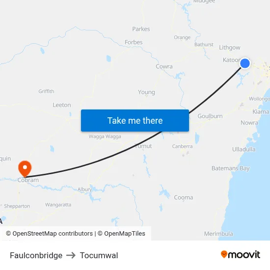 Faulconbridge to Tocumwal map
