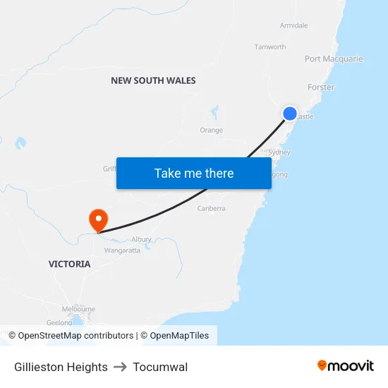 Gillieston Heights to Tocumwal map