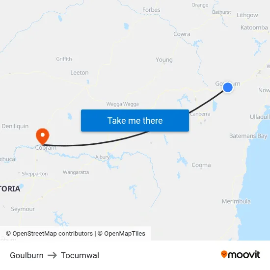 Goulburn to Tocumwal map