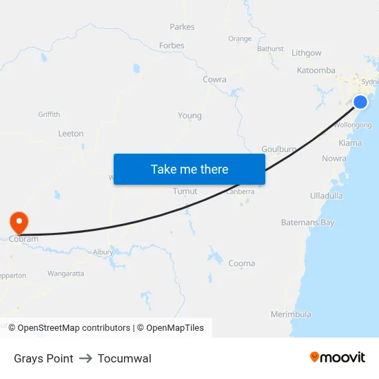 Grays Point to Tocumwal map