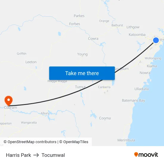Harris Park to Tocumwal map