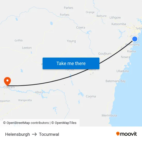 Helensburgh to Tocumwal map