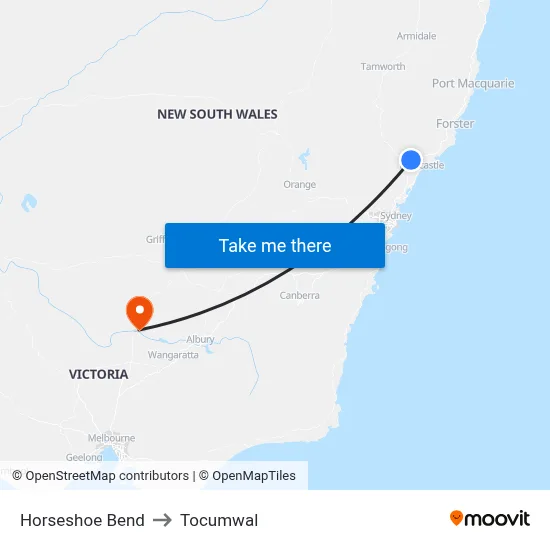 Horseshoe Bend to Tocumwal map