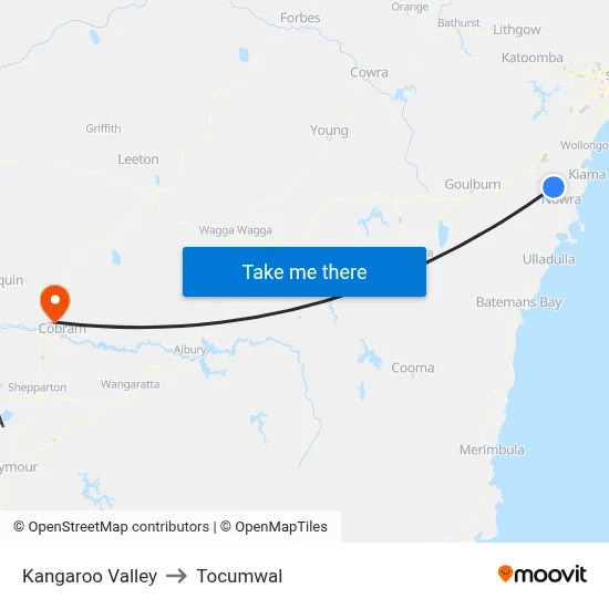 Kangaroo Valley to Tocumwal map