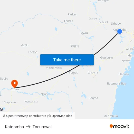Katoomba to Tocumwal map