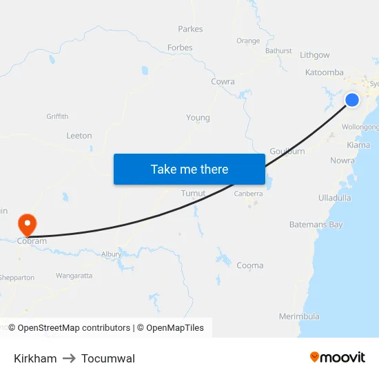 Kirkham to Tocumwal map