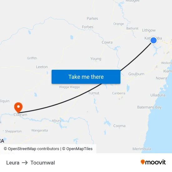 Leura to Tocumwal map