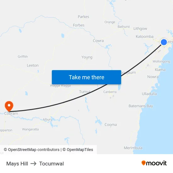 Mays Hill to Tocumwal map