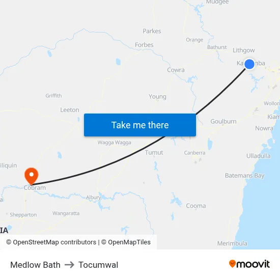 Medlow Bath to Tocumwal map