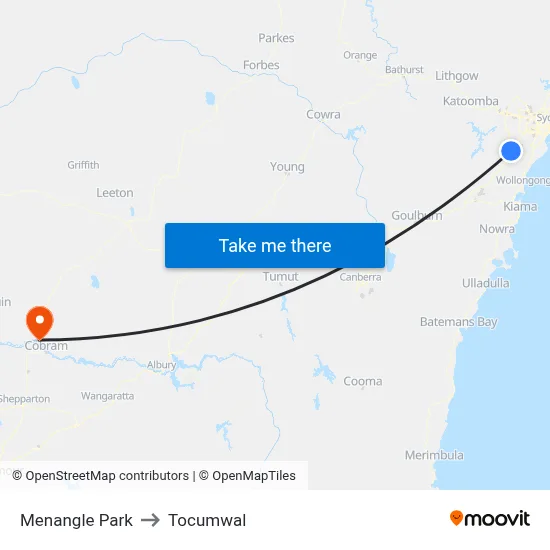 Menangle Park to Tocumwal map
