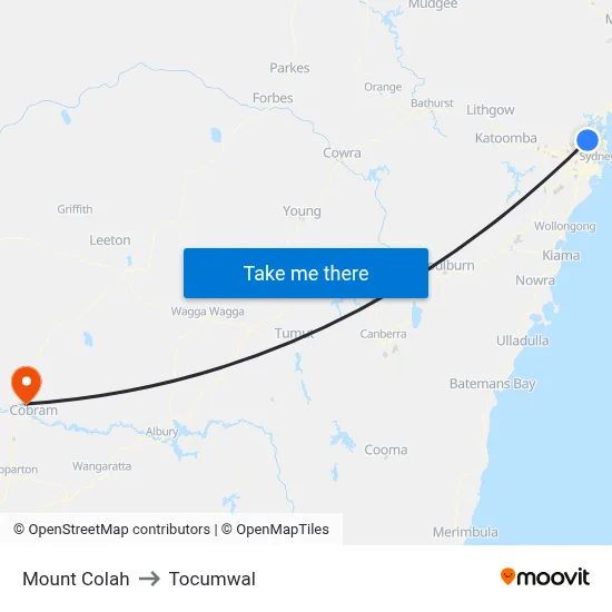 Mount Colah to Tocumwal map