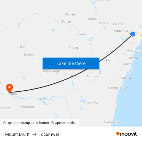 Mount Druitt to Tocumwal map