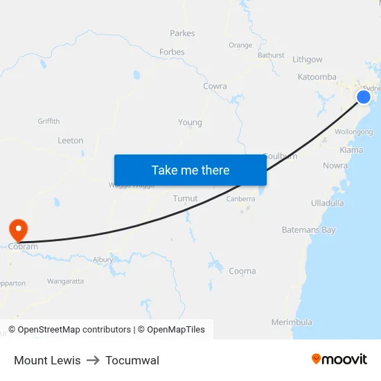 Mount Lewis to Tocumwal map