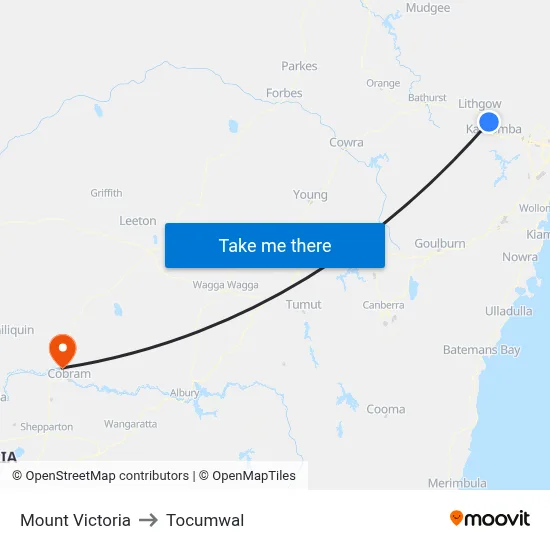 Mount Victoria to Tocumwal map