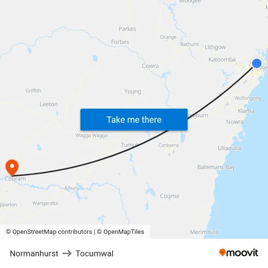 Normanhurst to Tocumwal map