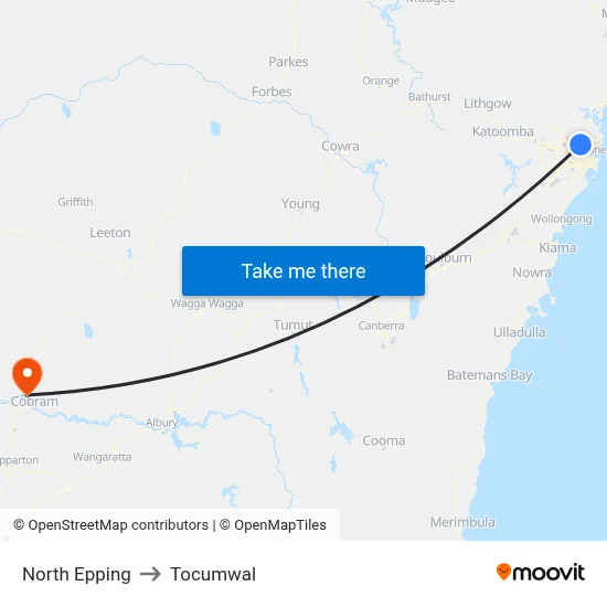 North Epping to Tocumwal map