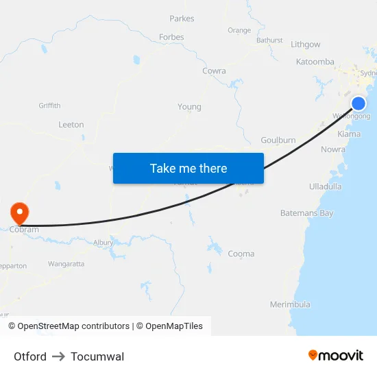 Otford to Tocumwal map