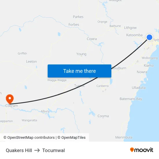 Quakers Hill to Tocumwal map