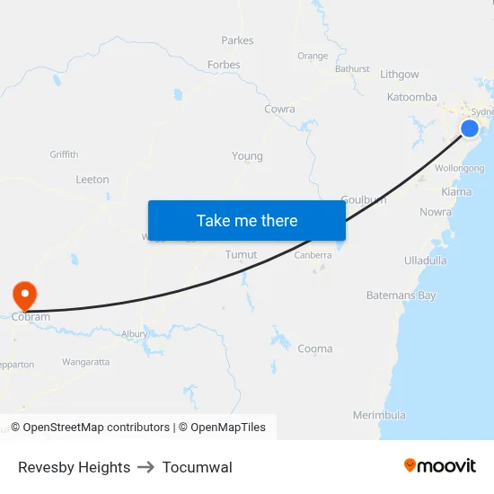 Revesby Heights to Tocumwal map