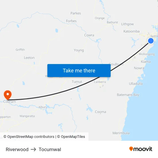 Riverwood to Tocumwal map