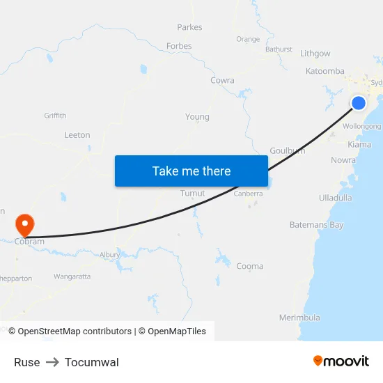 Ruse to Tocumwal map