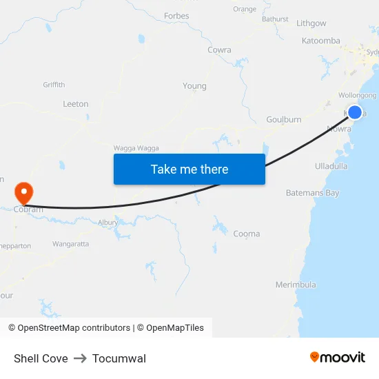 Shell Cove to Tocumwal map