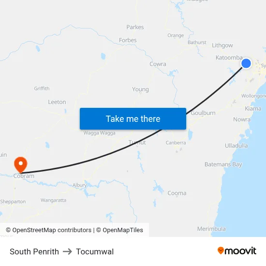 South Penrith to Tocumwal map