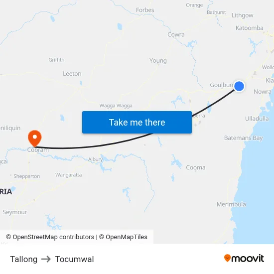 Tallong to Tocumwal map